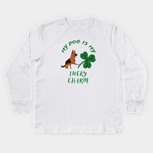 My Dog Is My Lucky Charm (German Shepherd Saint Patrick's Day Theme) Kids Long Sleeve T-Shirt